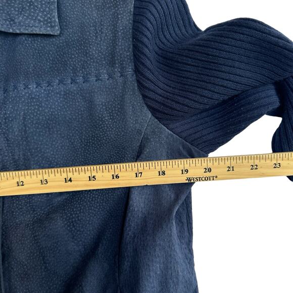 VTG Blue Suede Leather Jacket Womens M Western Knit Sleeve - Picture 7 of 11